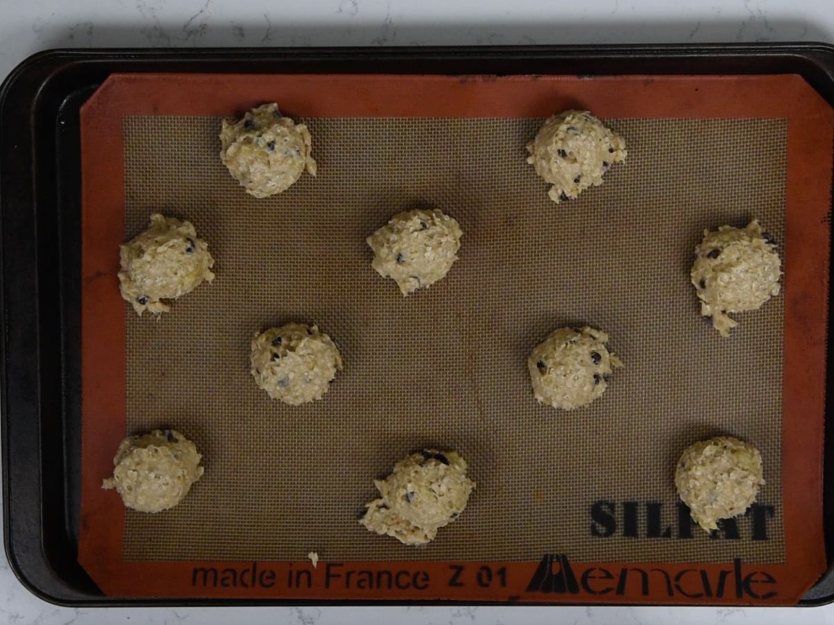 cookie dough on silpat on cookie sheet