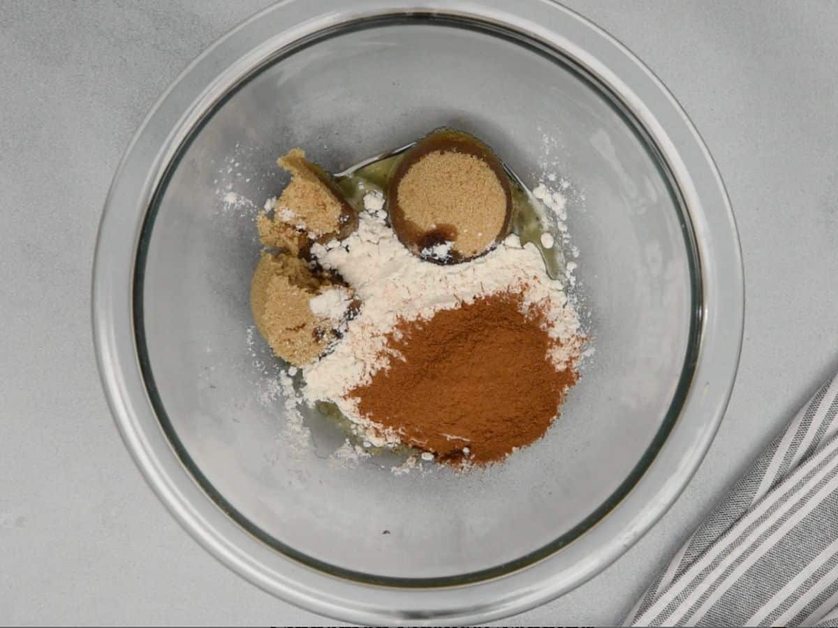 streusel ingredients in small glass bowl.