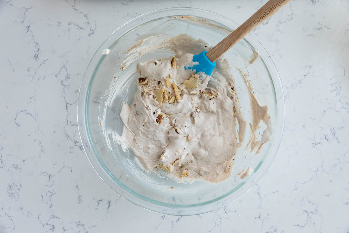 process shot of churro ice cream.