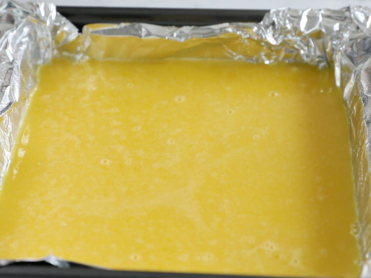 lemon egg mixture in pan.