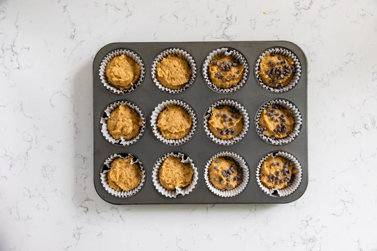 process shot of peanut butter muffins.