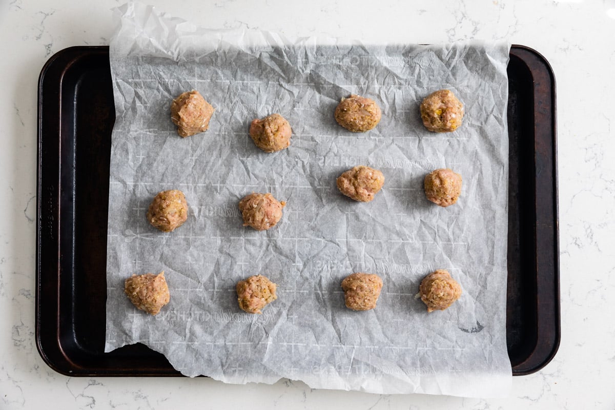 process shot of turkey meatballs.