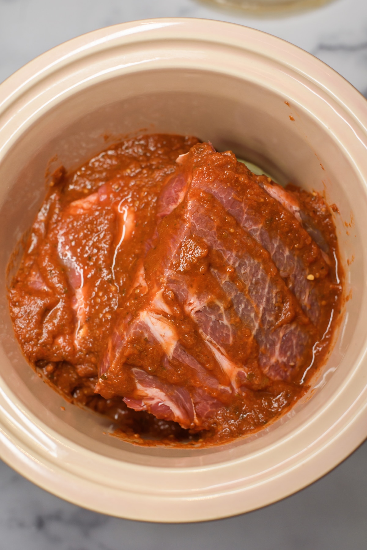 shredded chicken in a slow cooker.