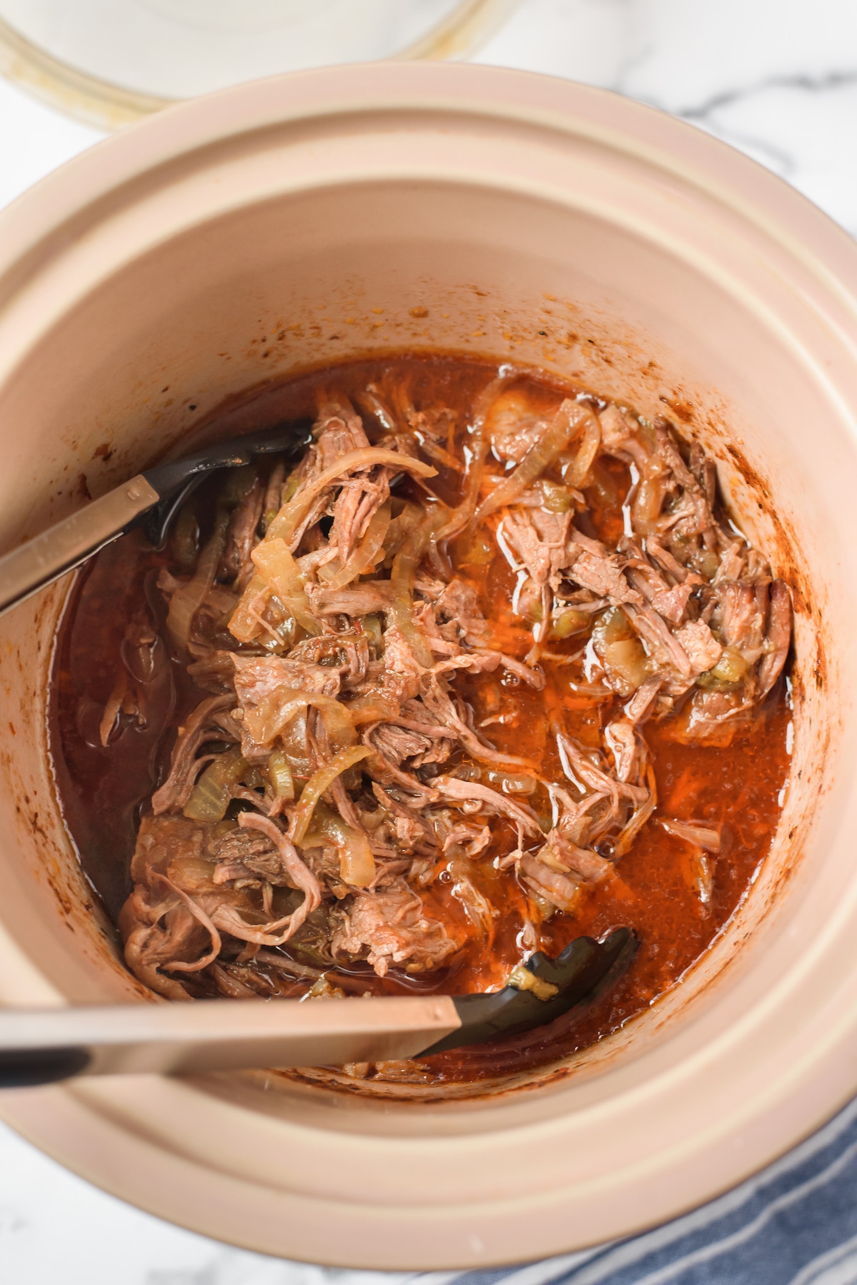 shredded chicken in a slow cooker.