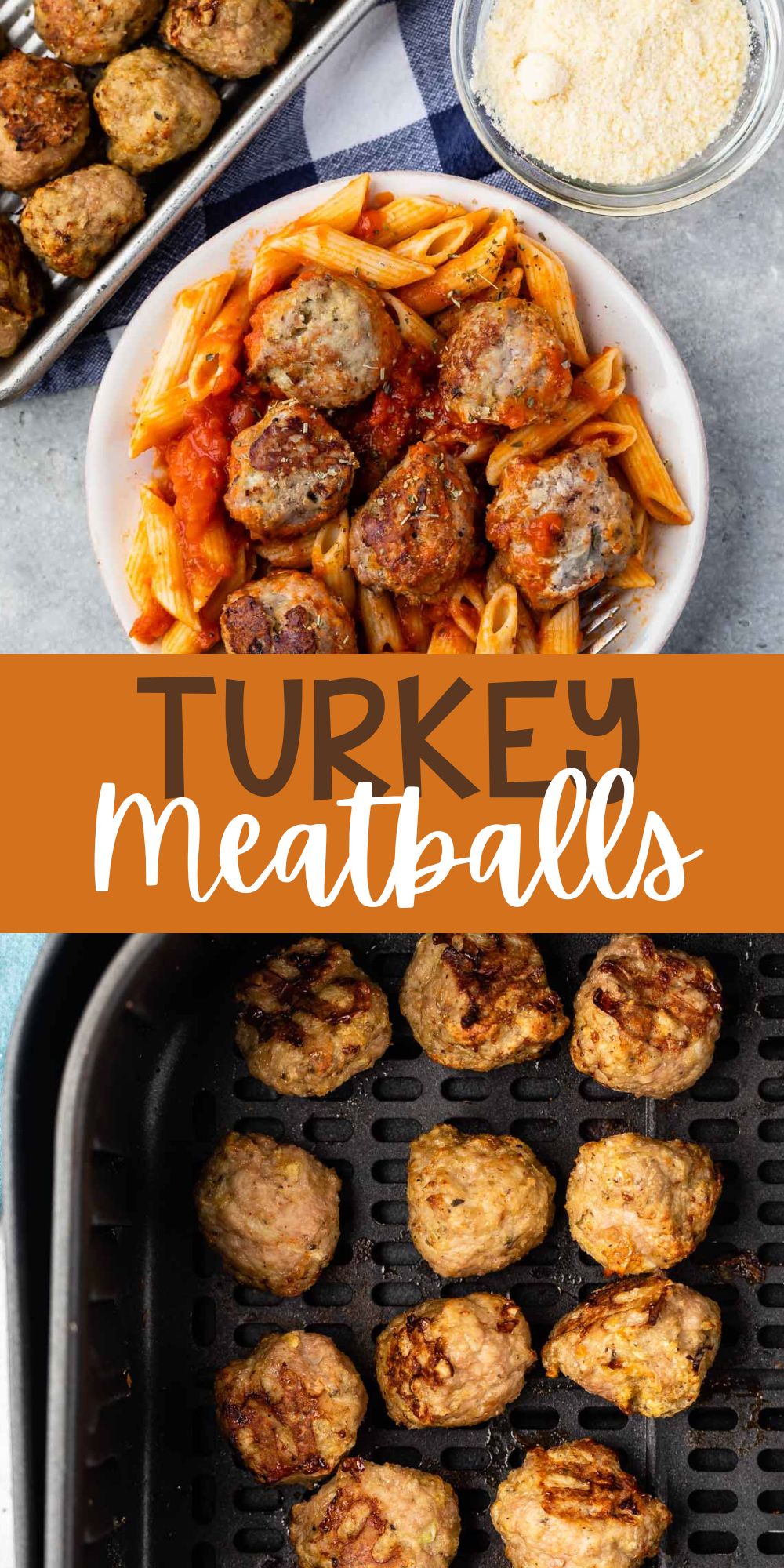 two photos of meatballs and pasta mixed together on a white plate with words on the image.