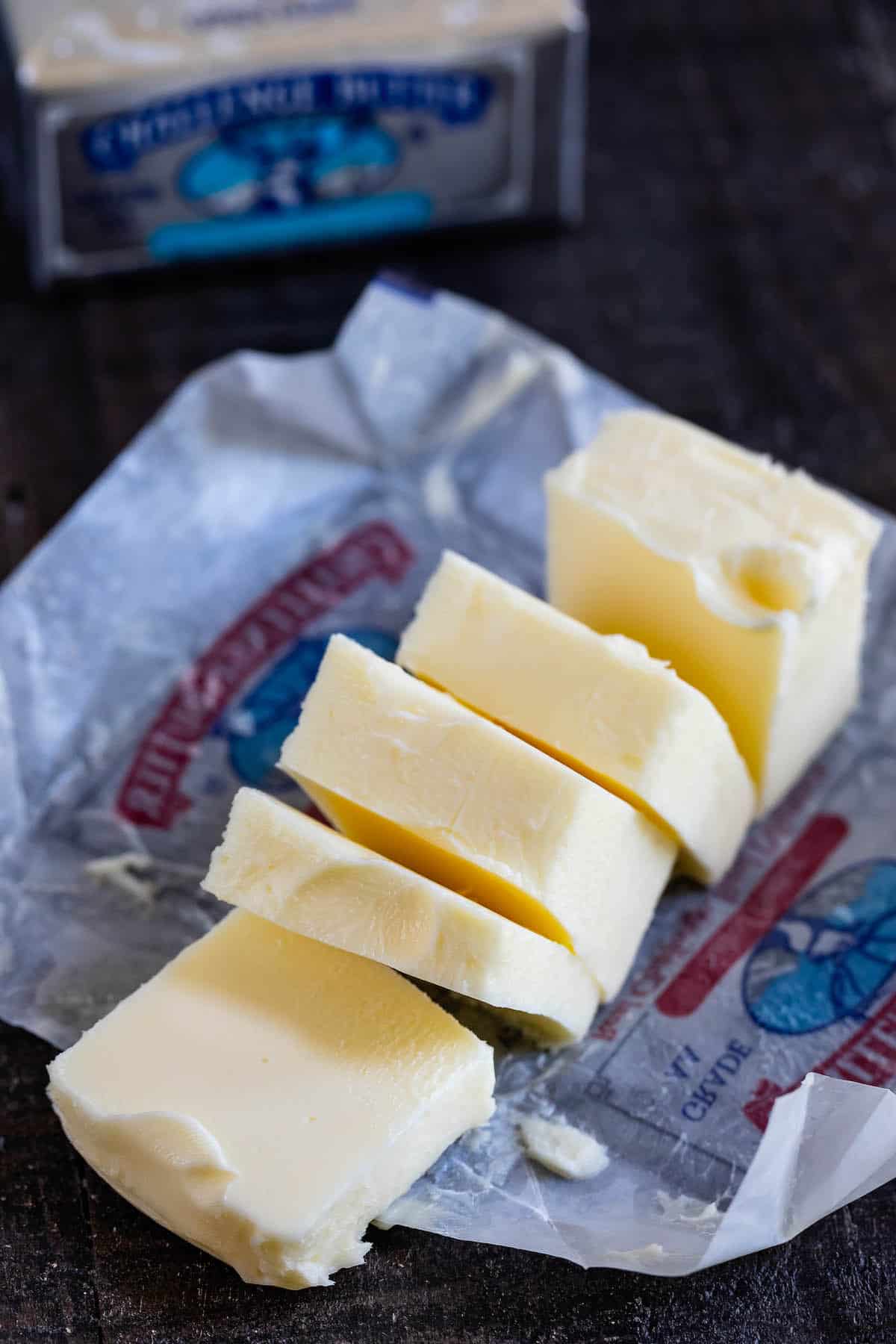 sliced butter on wrapper.