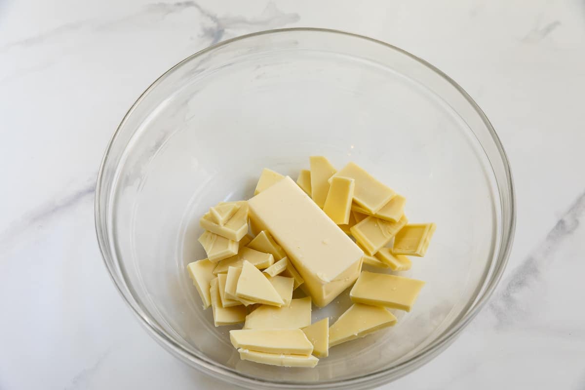 process shot of white chocolate brownies.