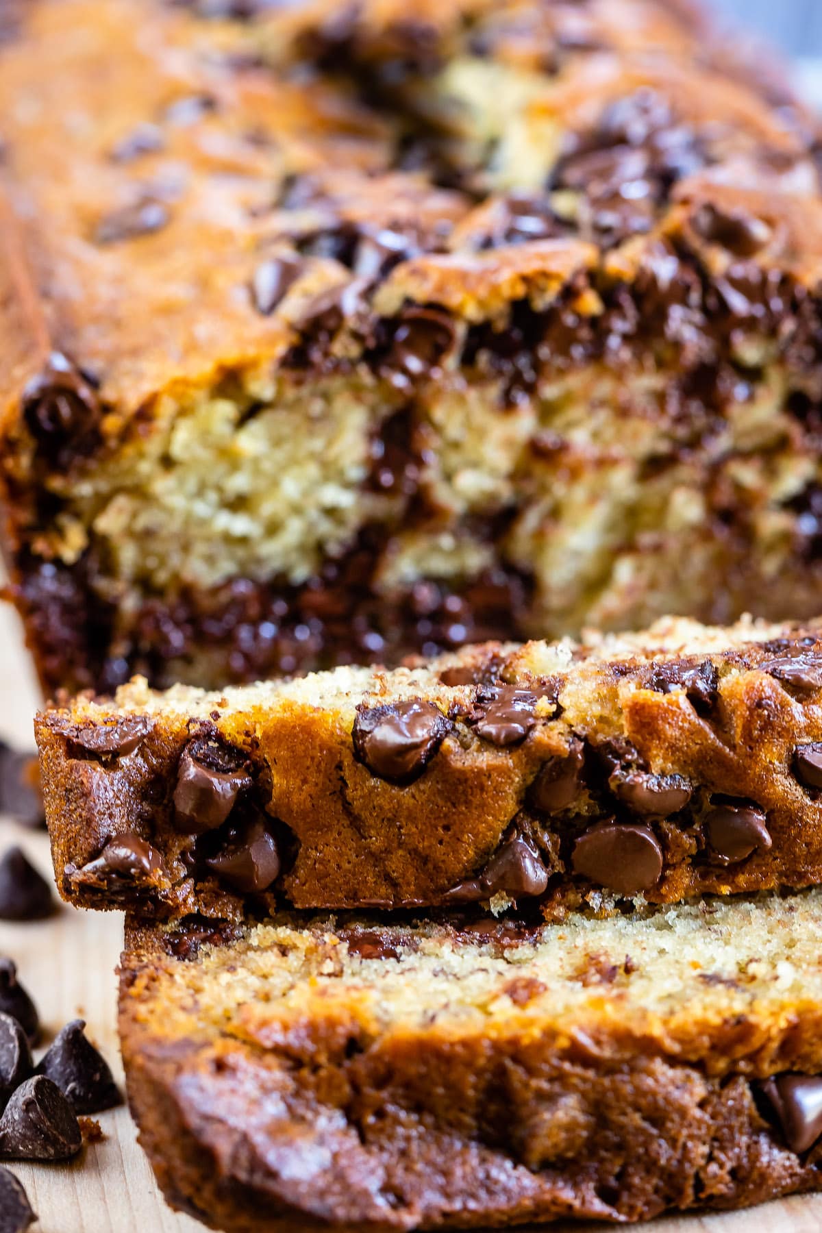 sliced bread with melted chocolate chips baked in.