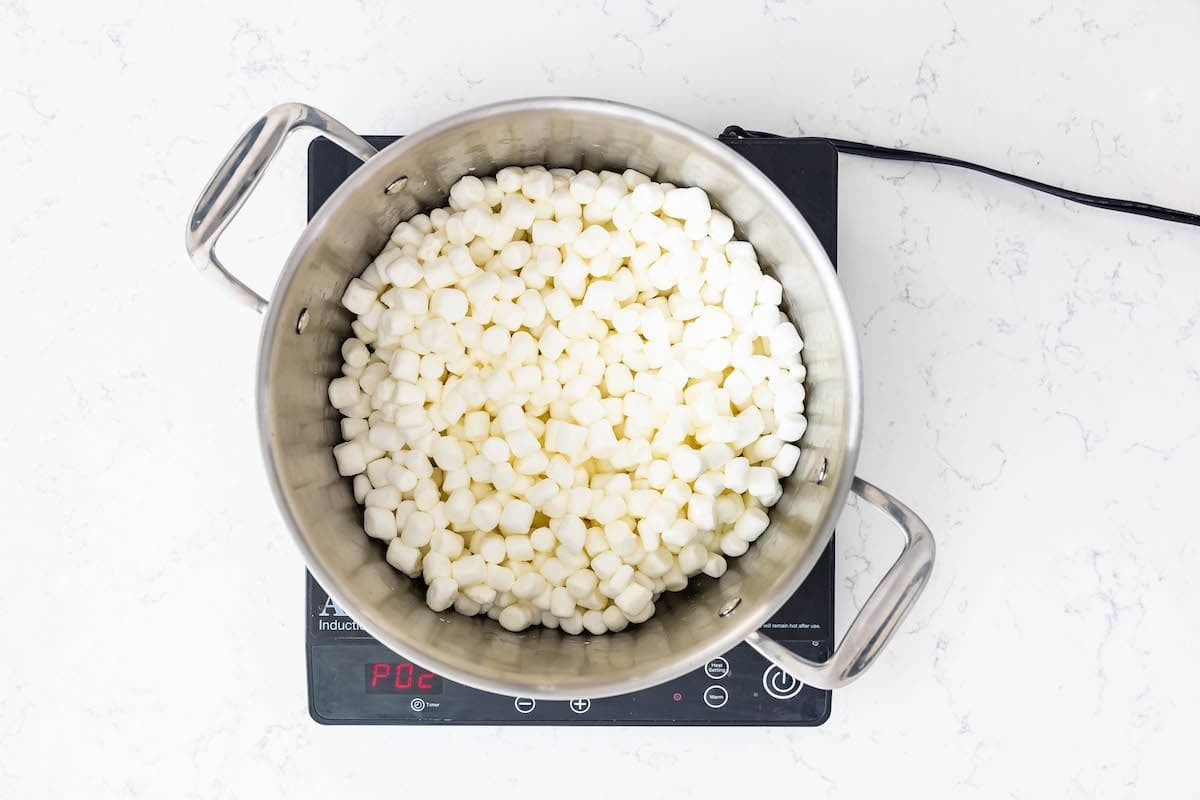 process shot of banana Rice Krispie Treats.