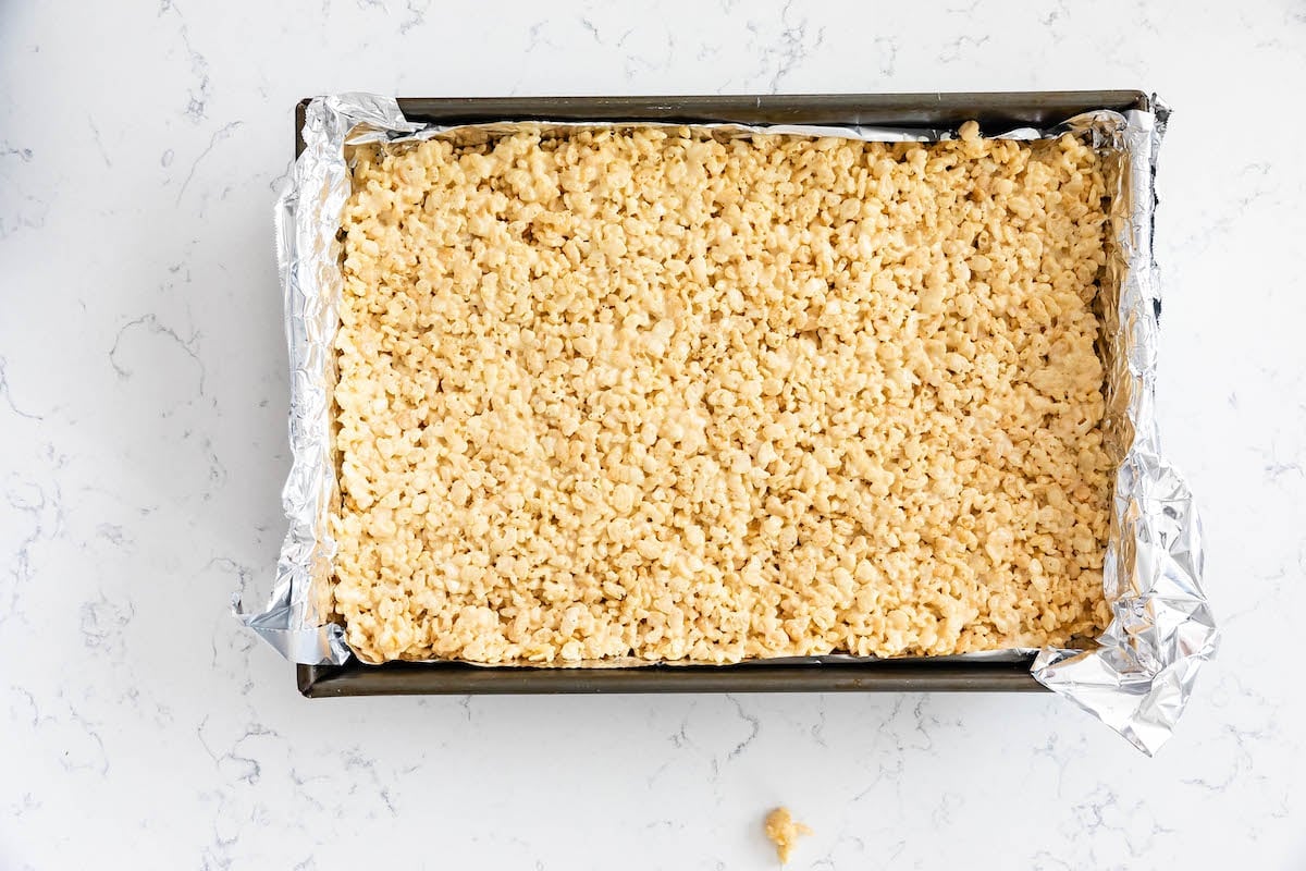 process shot of banana Rice Krispie Treats.