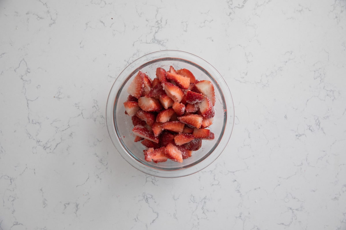 strawberry cobbler process shot.