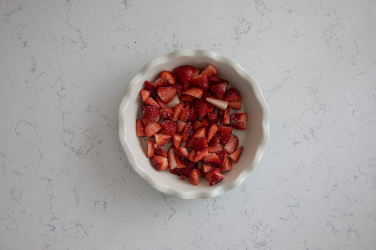 strawberry cobbler process shot.