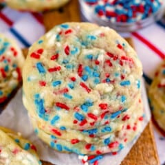 stacked cookies with red white and blue sprinkles baked in.