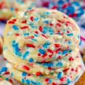 stacked cookies with red white and blue sprinkles baked in.