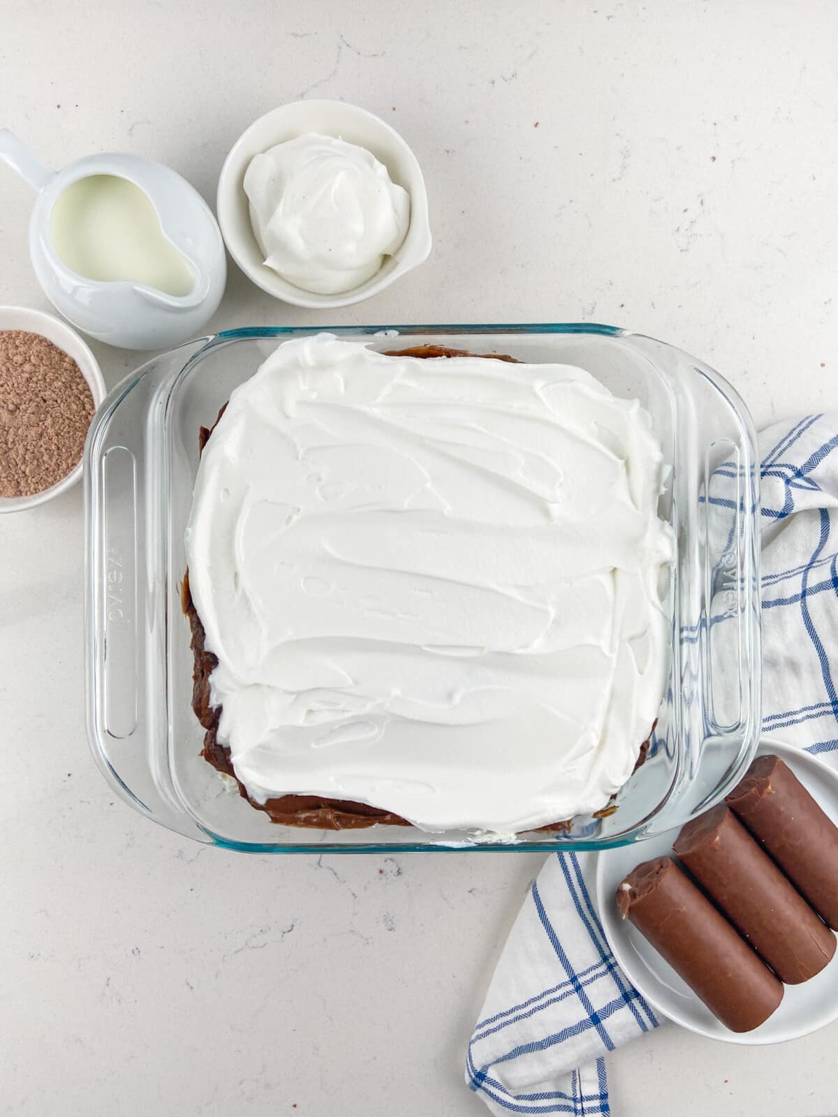 no bake Swiss roll dessert process shot.