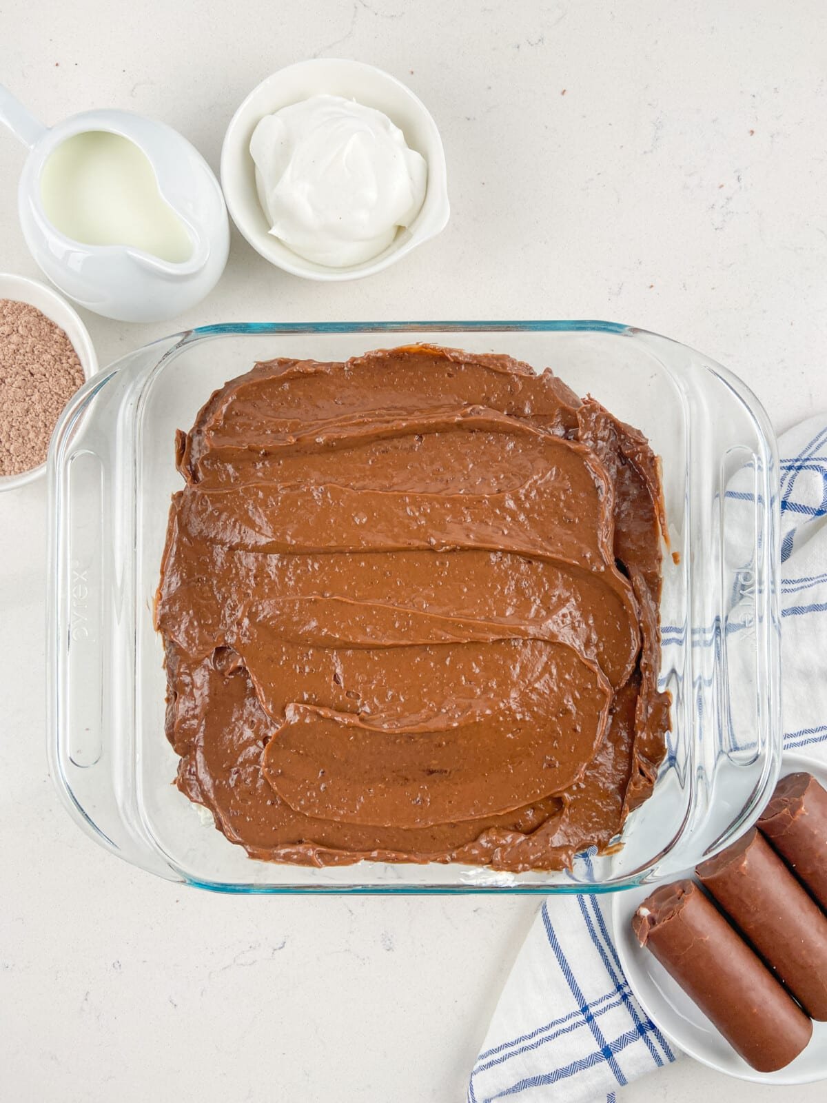 no bake Swiss roll dessert process shot.