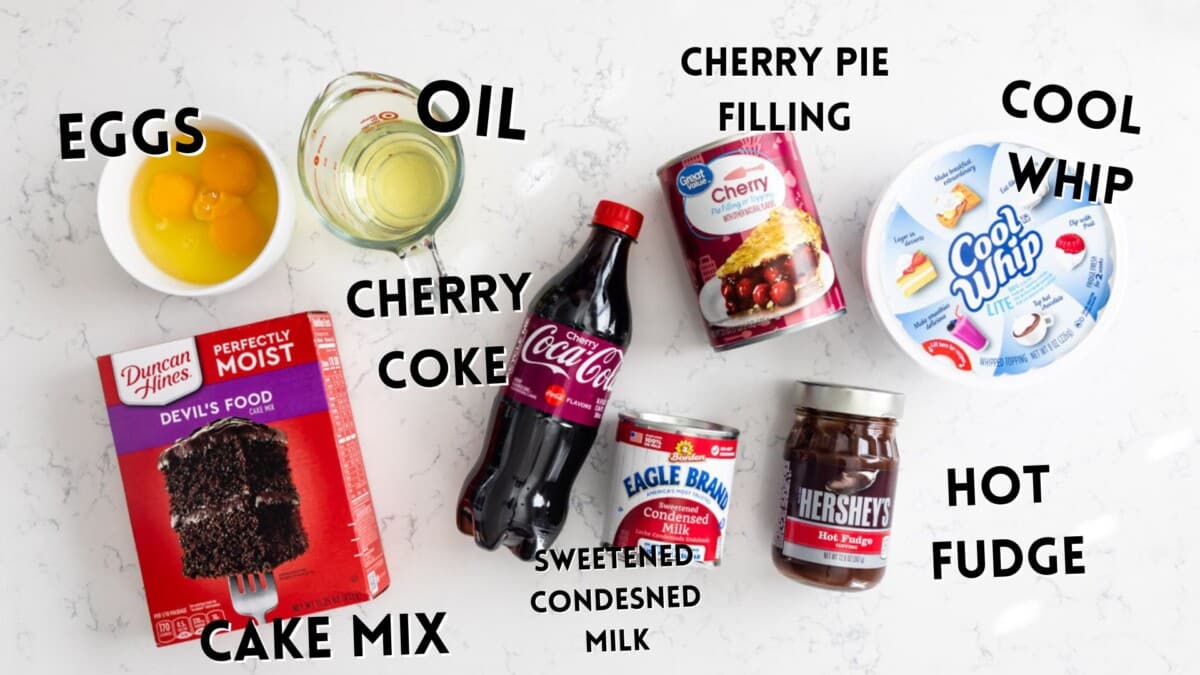ingredients in cherry coke poke cake.