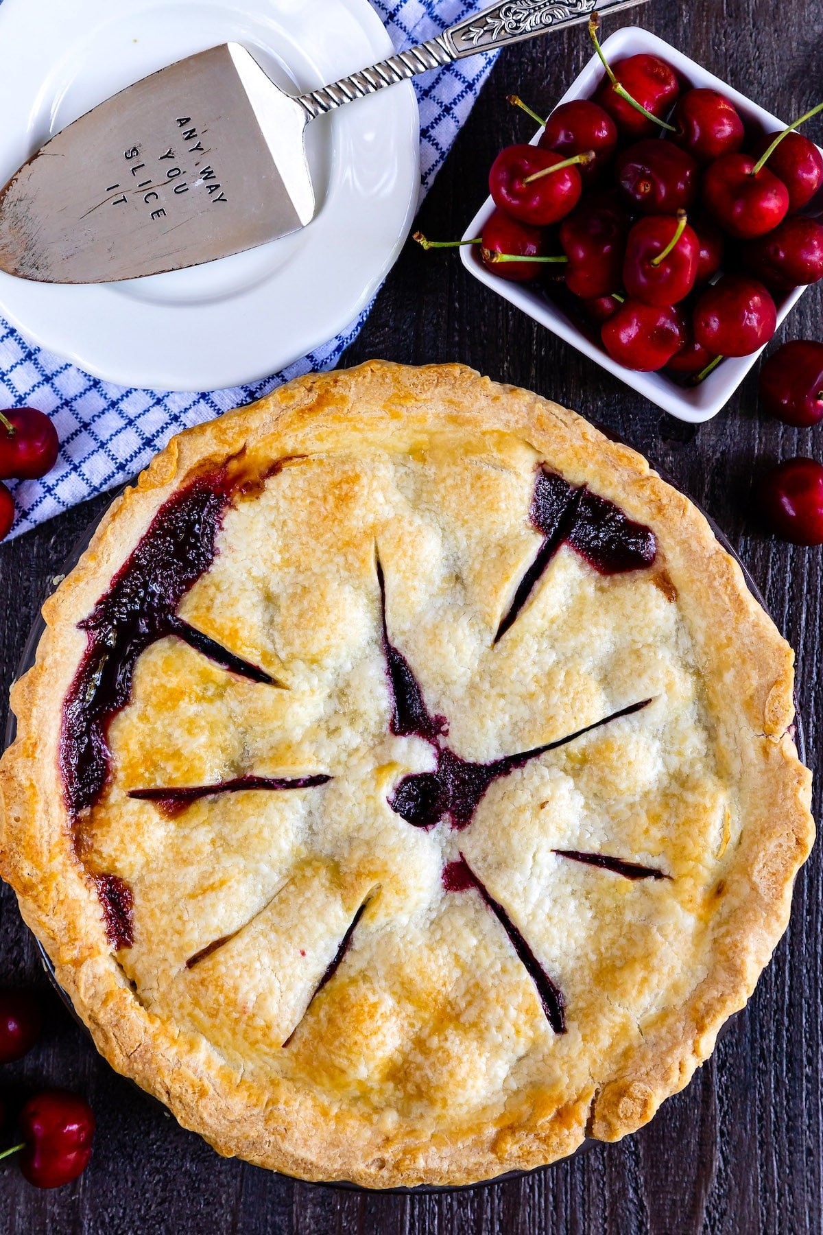 cherry pie with cherry pie filling in the crust.