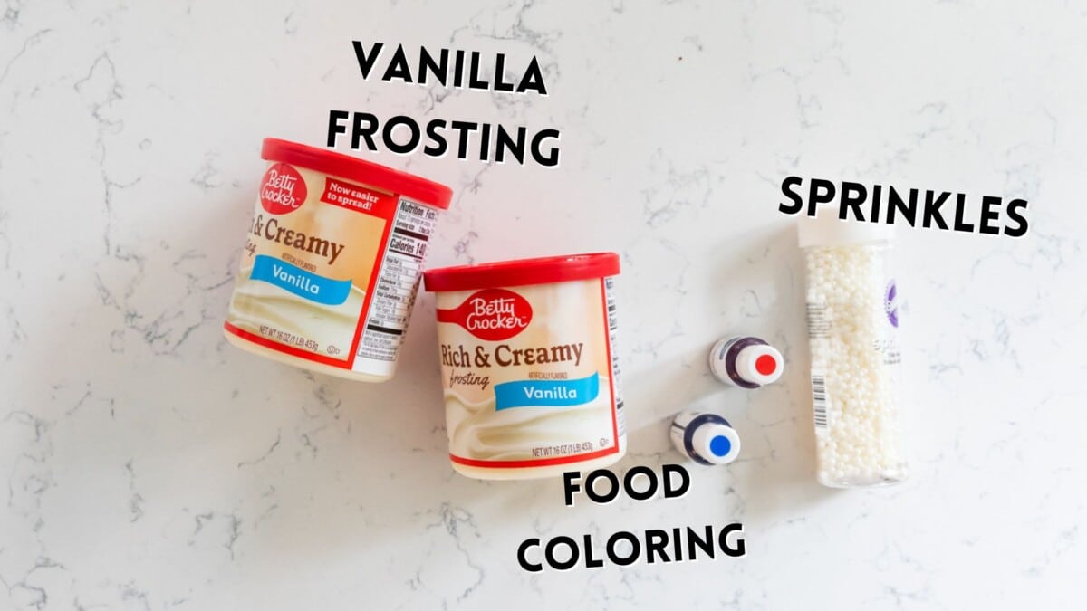 ingredients in flag buttercream board.