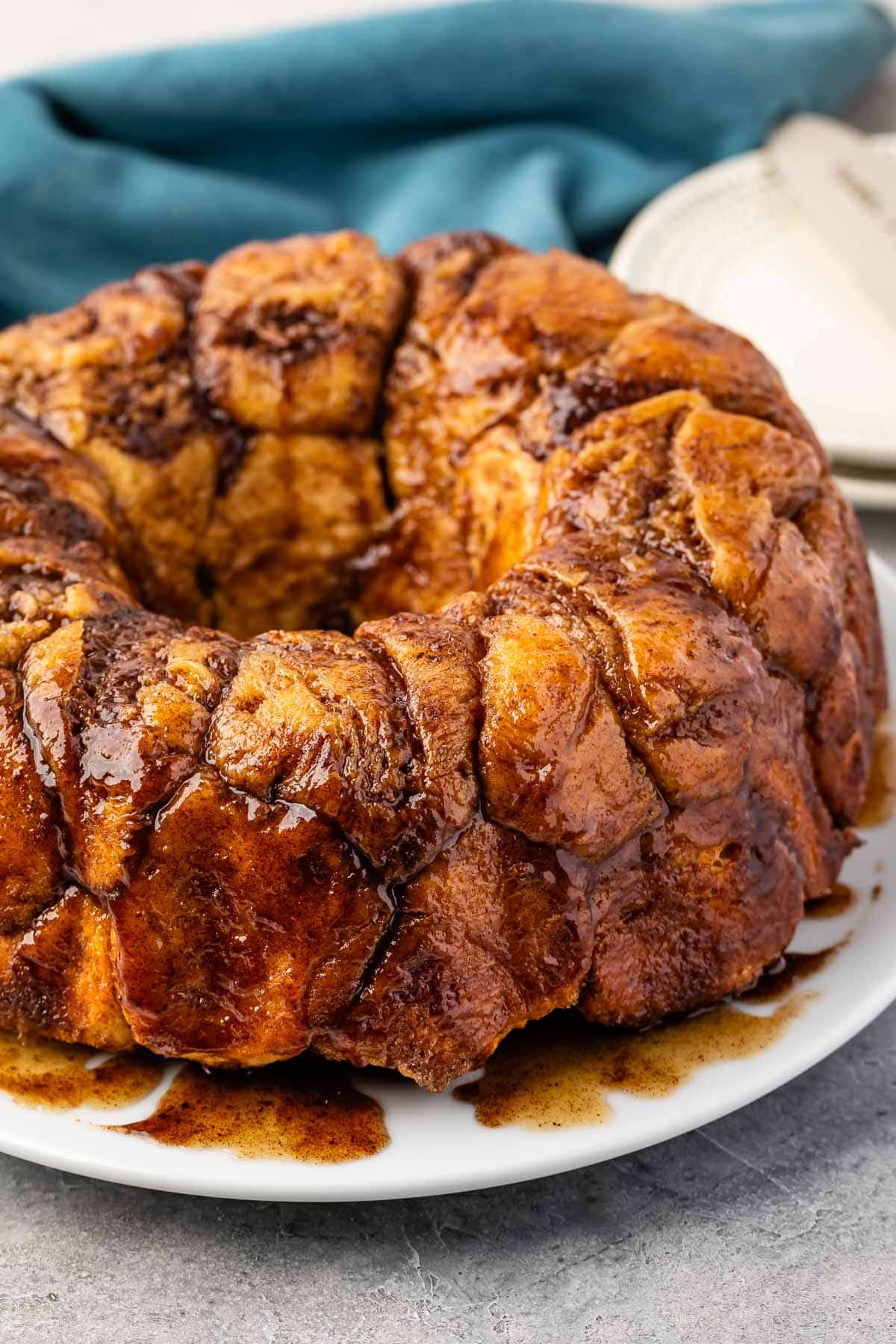 monkey bread on a white plate.