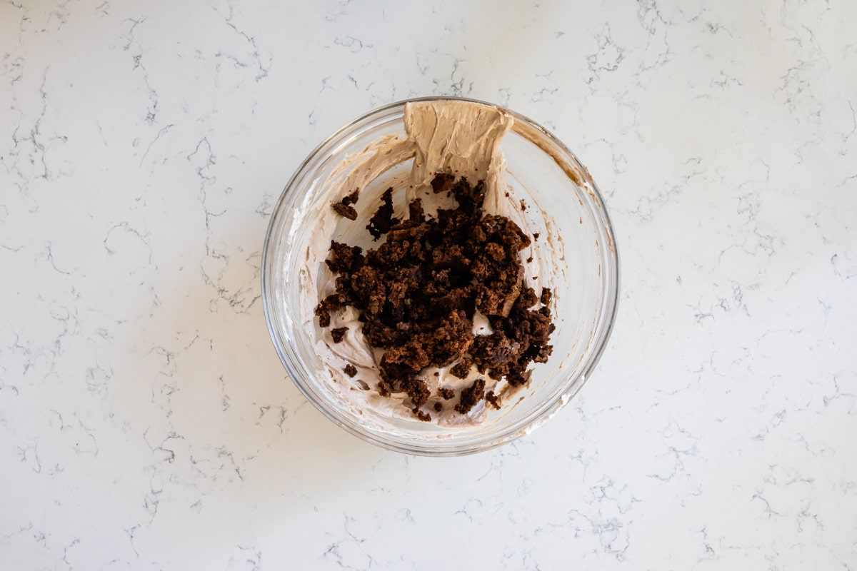 process shot of brownie batter ice cream.