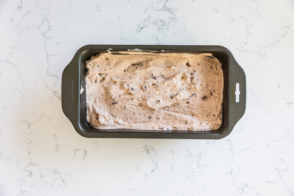 process shot of brownie batter ice cream.