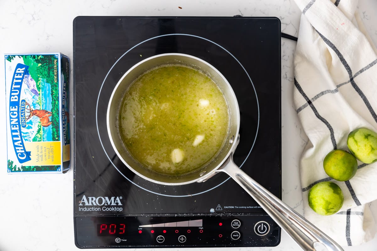 sauce in pan on hot plate.