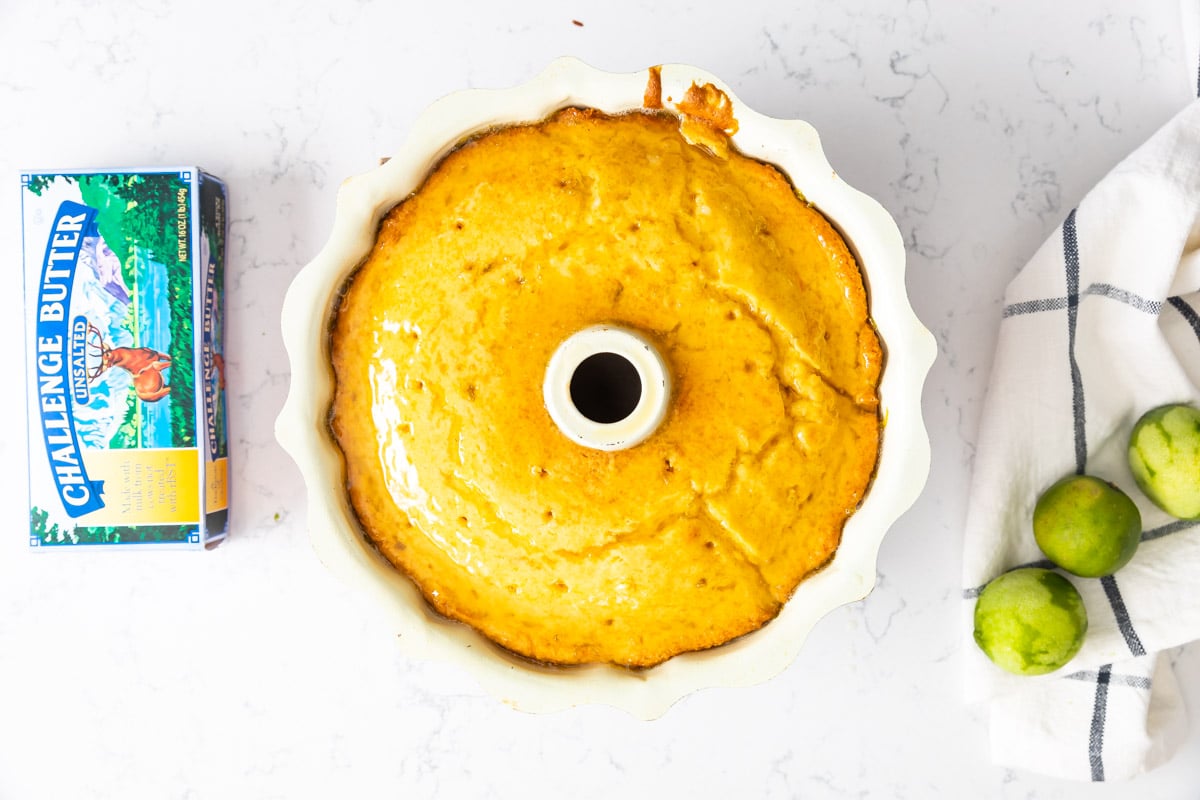 cake in pan with butter box.