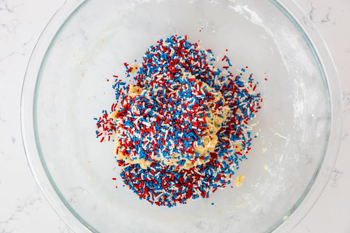 process shot in fireworks sprinkle cookies.