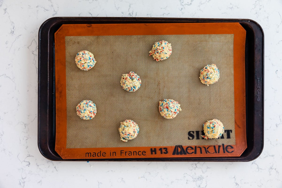 process shot in fireworks sprinkle cookies.