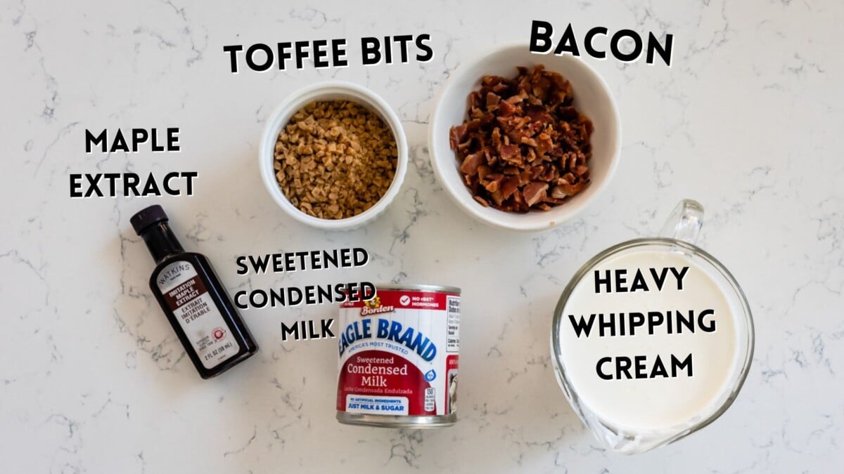 ingredients in maple bacon ice cream.
