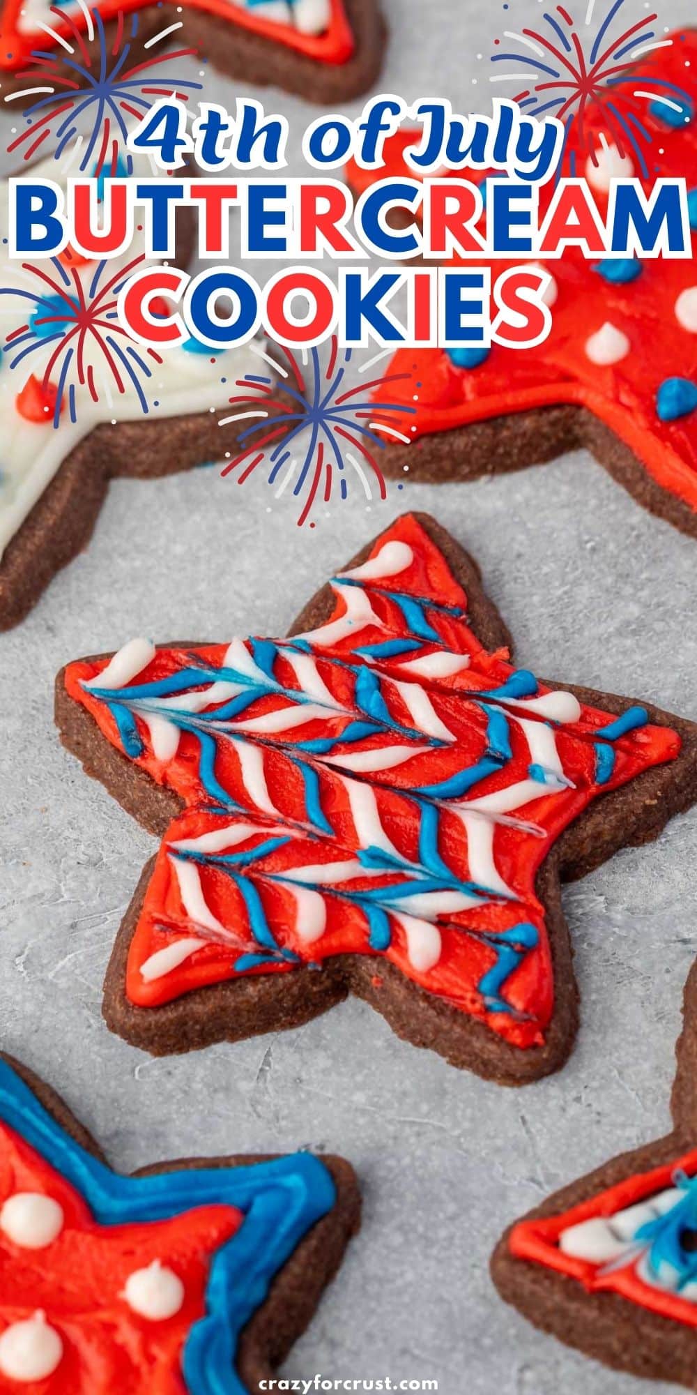 chocolate star sugar cookies with red white and blue frosting