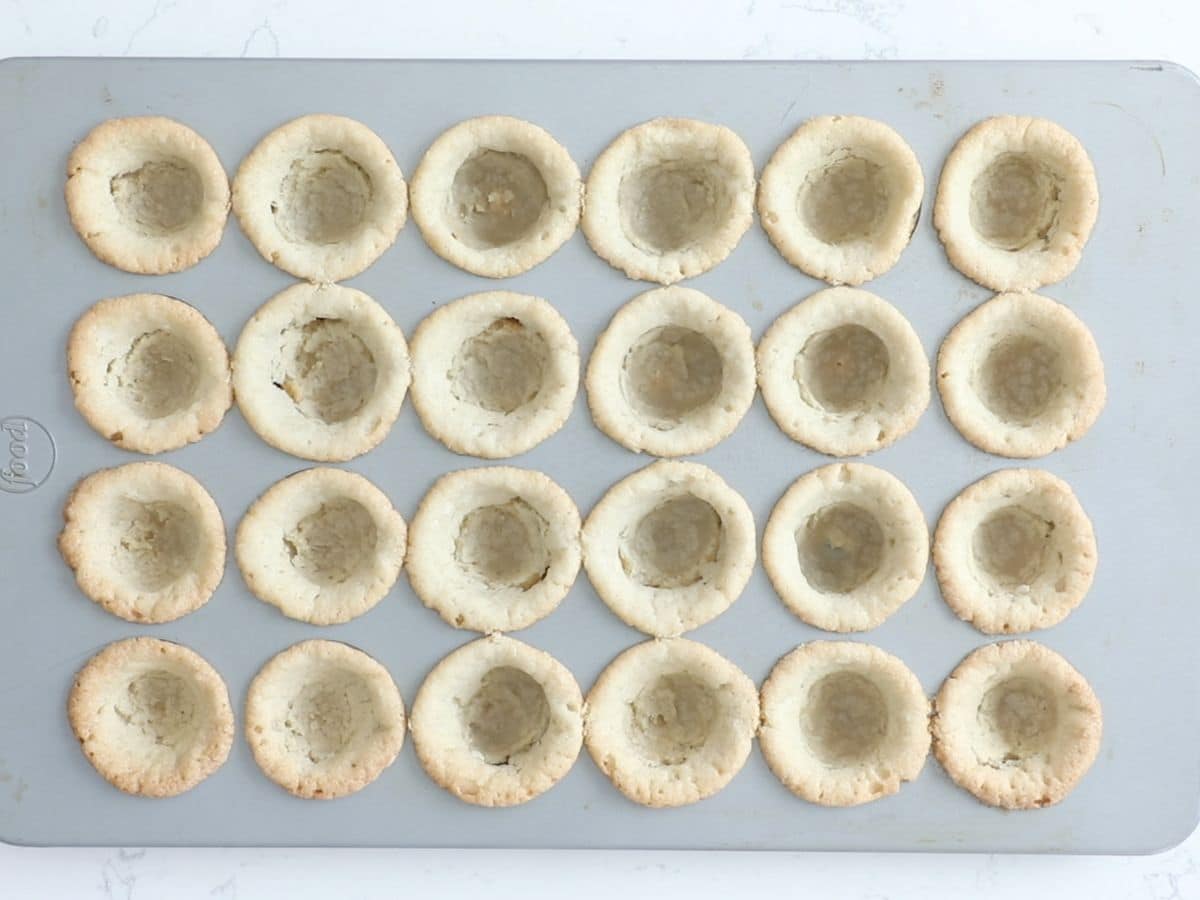 baked cookie cups in mini muffin pan.