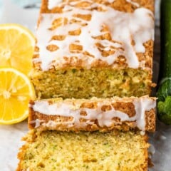 sliced lemon bread coated with icing on top.
