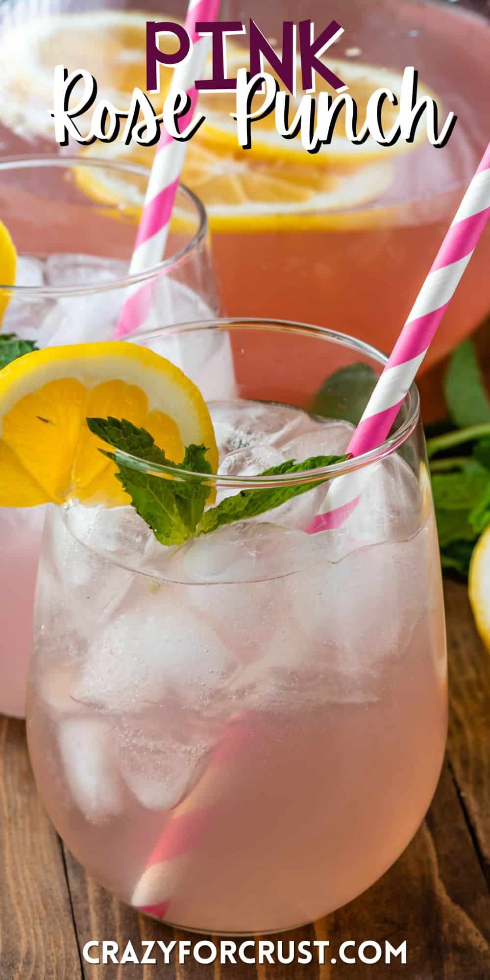 rose in clear glass with a lemon slice on the rim with words on the image.