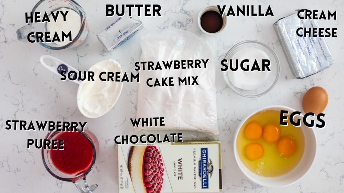 ingredients in strawberry cheesecake cupcakes.