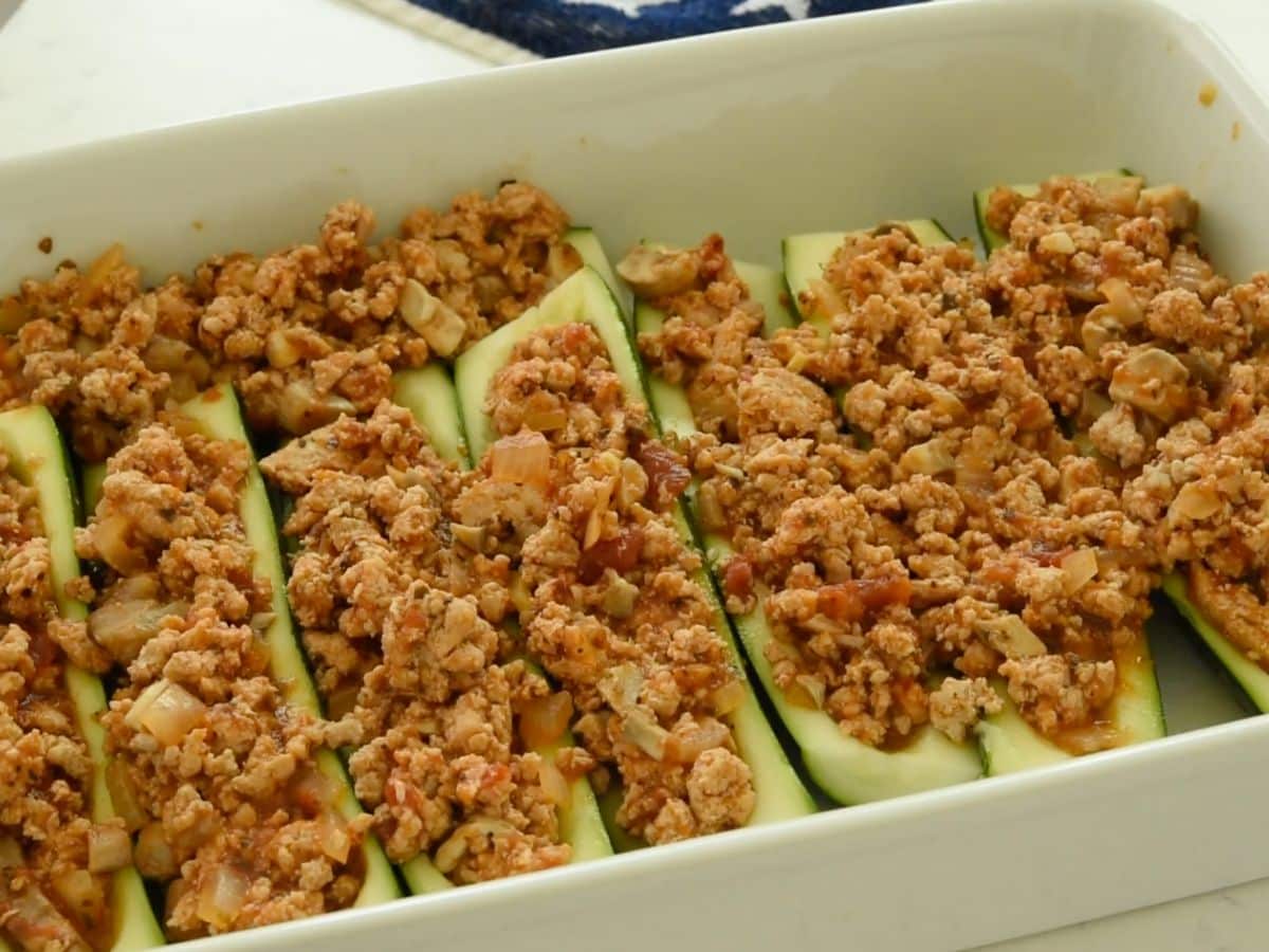 process shot of zucchini boats.