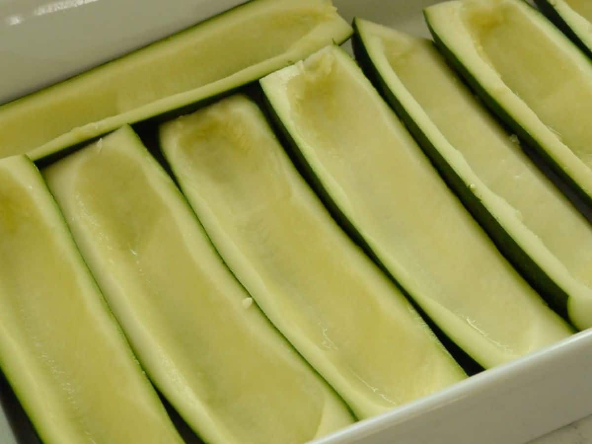 process shot of zucchini boats.
