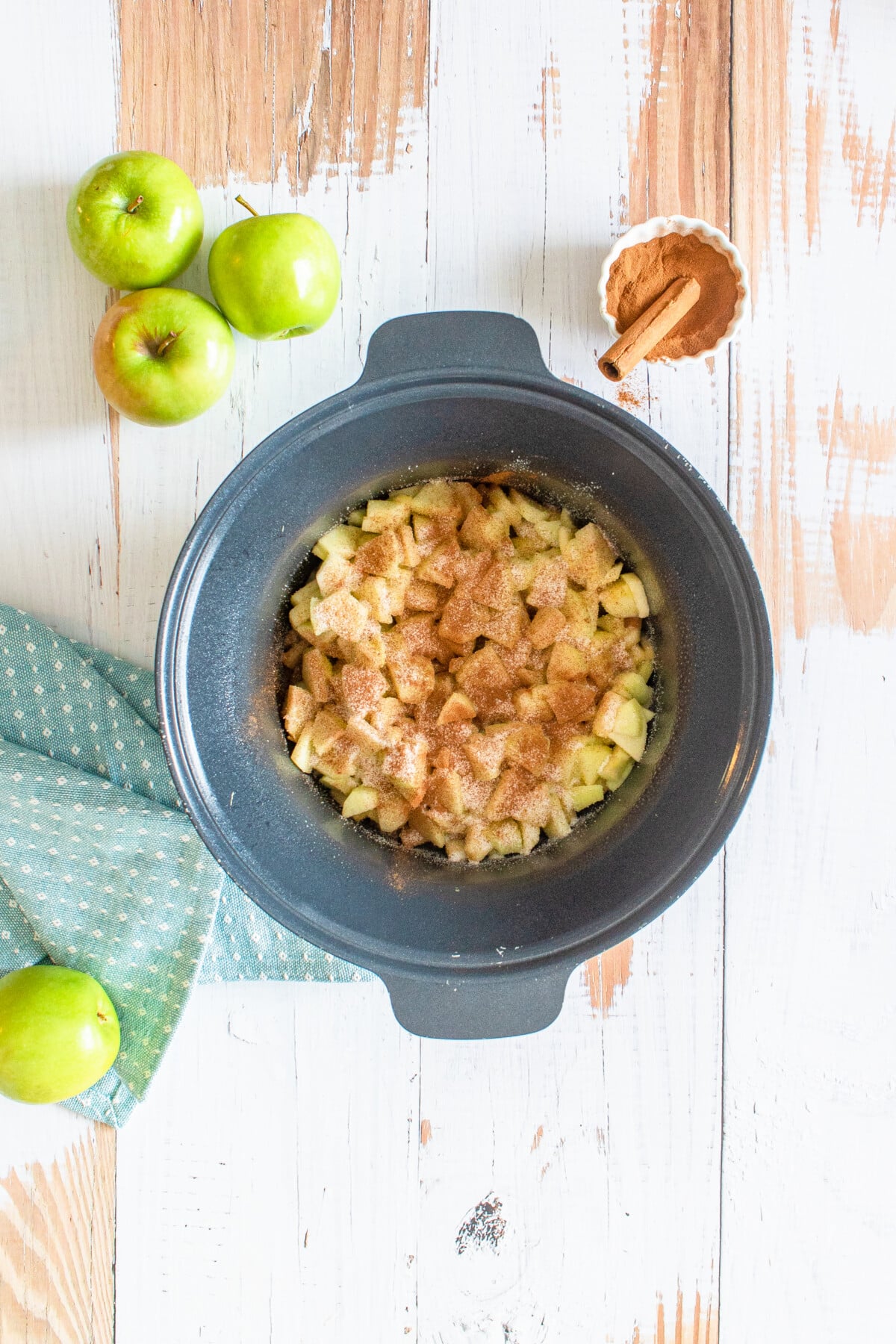 process shot of apple dump cake.