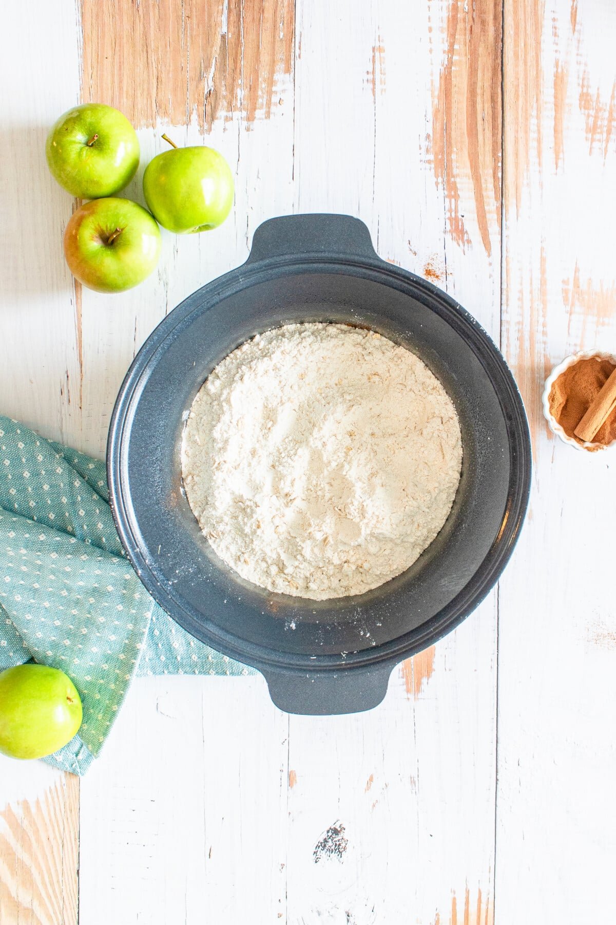 process shot of apple dump cake.