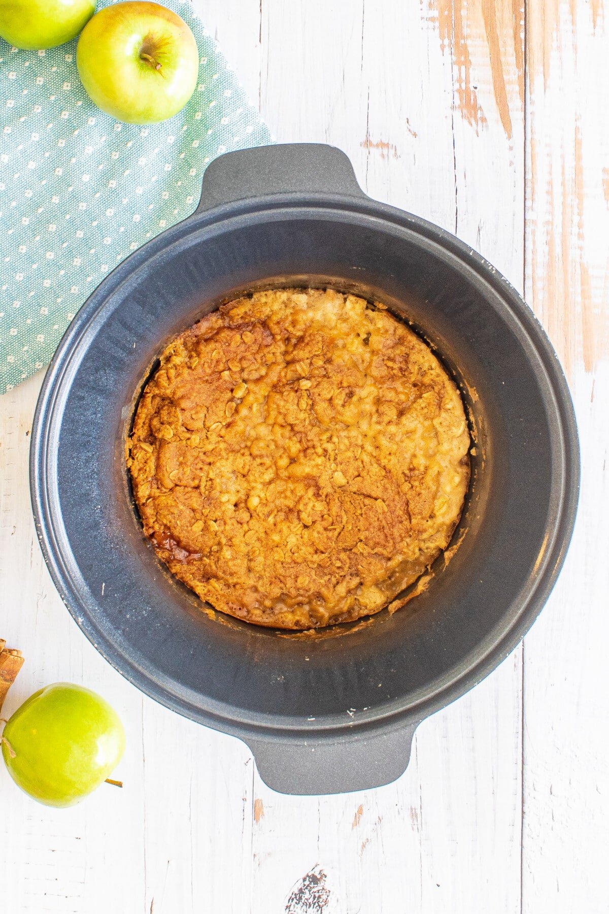 process shot of apple dump cake.