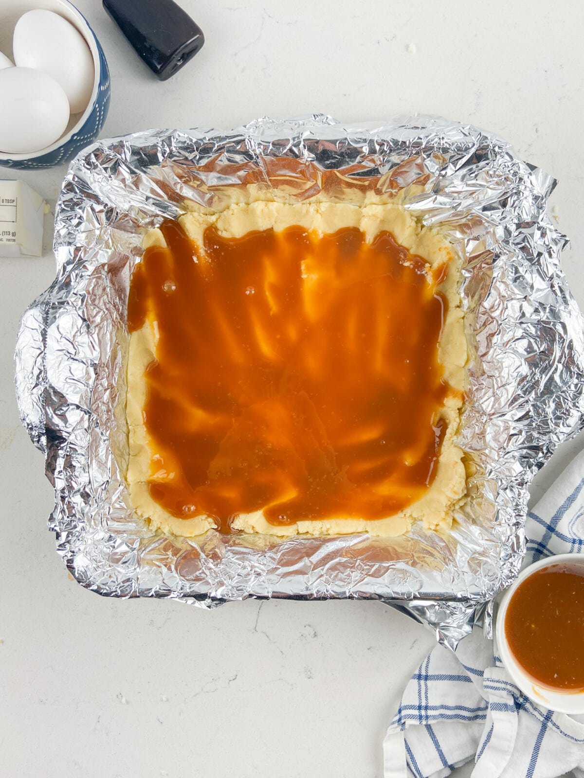 process shot of dulce de leche bars.