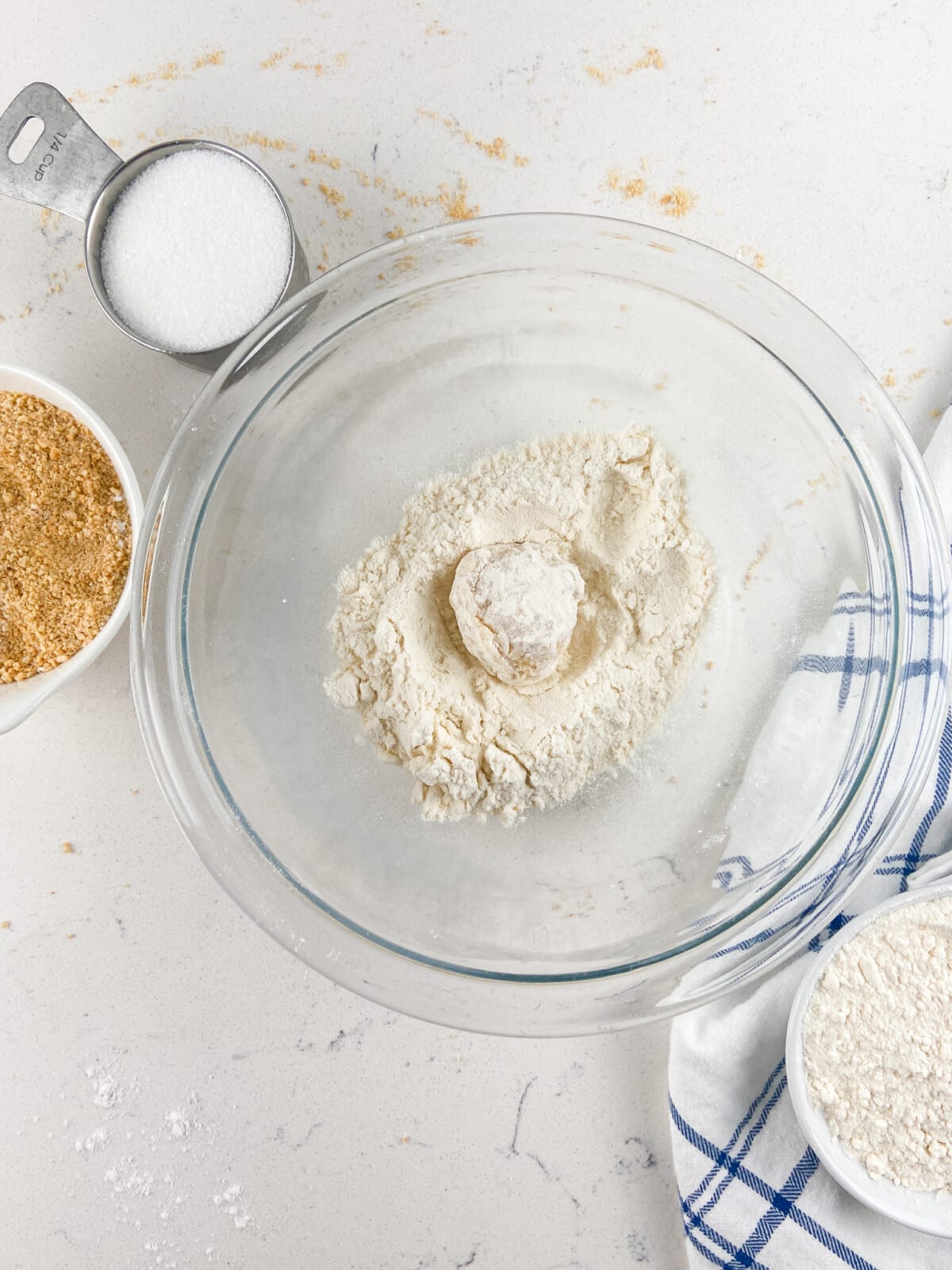 process shot of no bake cheesecake truffles.