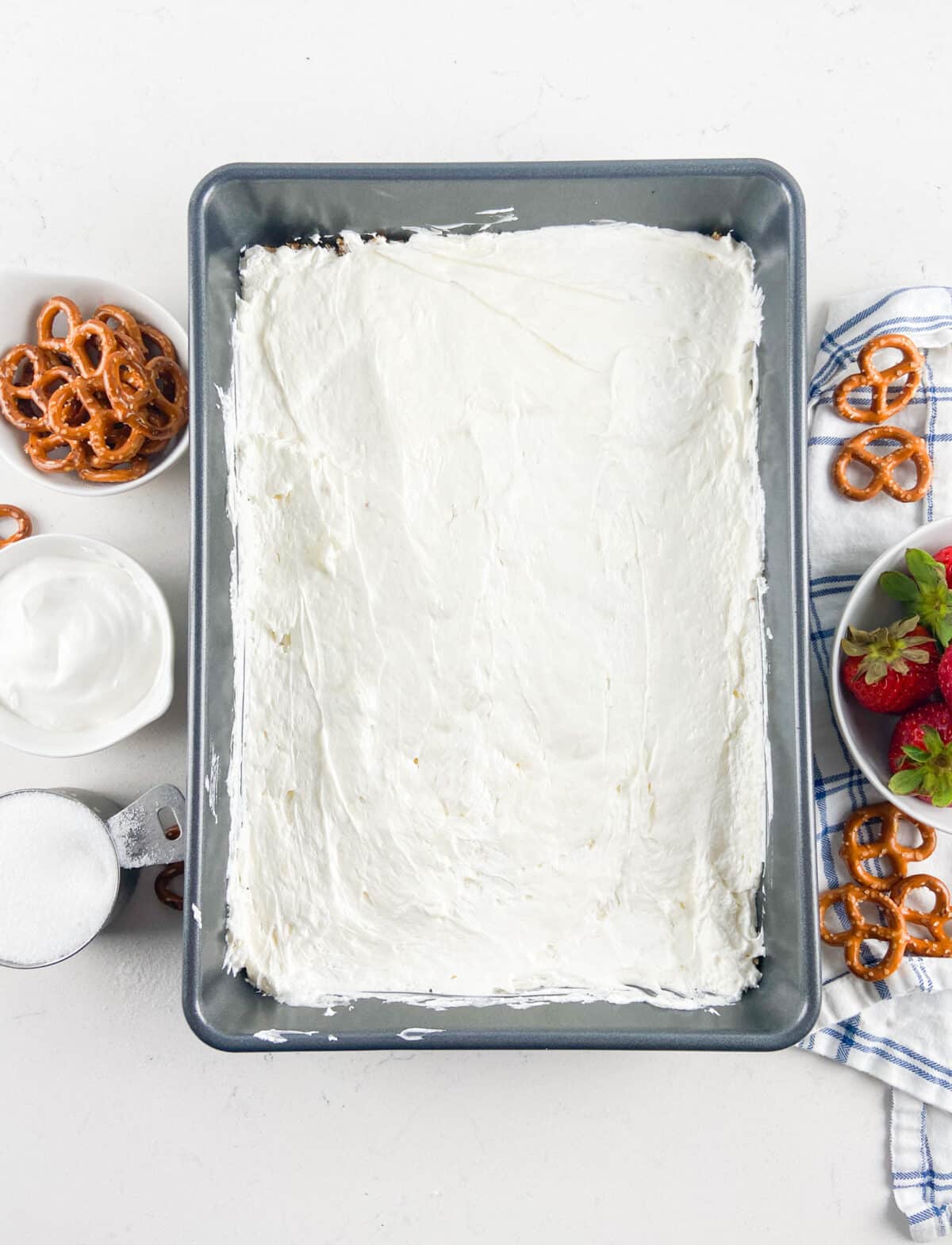 cream cheese layer in pan