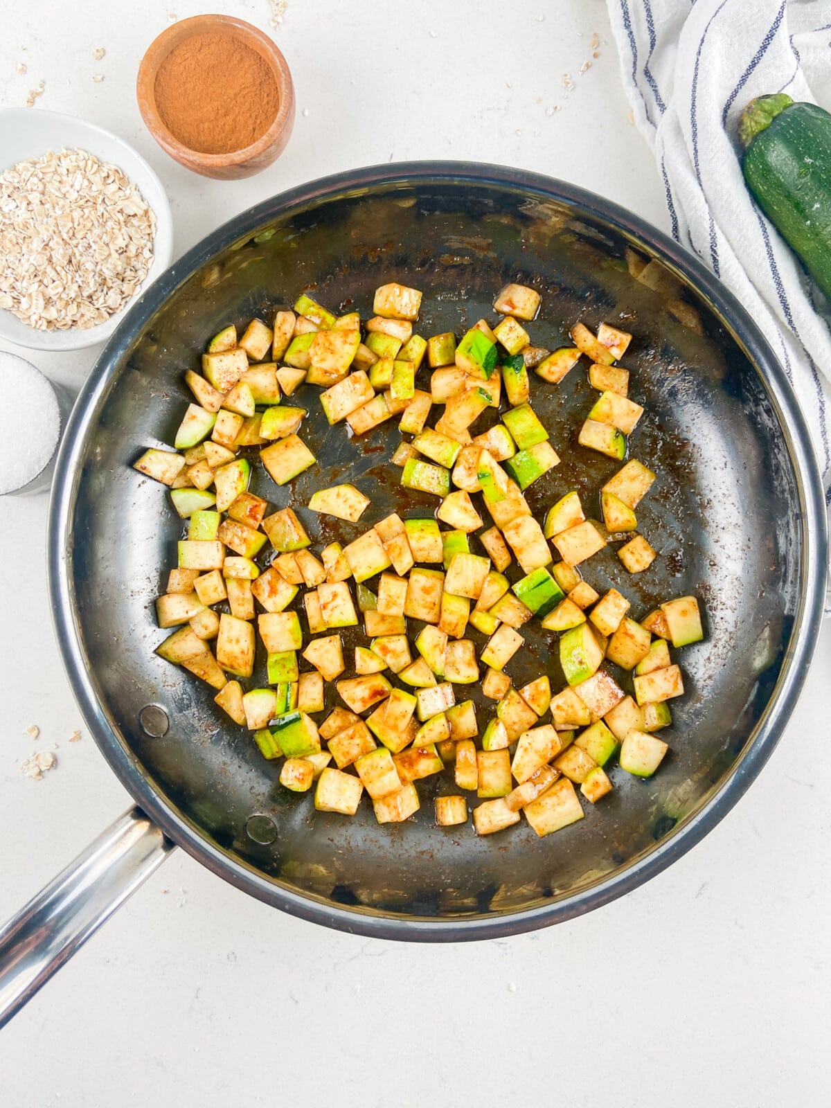 process shot of zucchini pie bars.