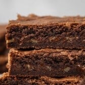 stacked brownies with chocolate chips baked in.