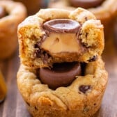 stacked cookie cups with a Rolo baked in.