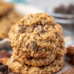 stacked cookies with coconut and chocolate chips and pecans baked in.