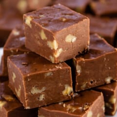 stack of fudge on white plate