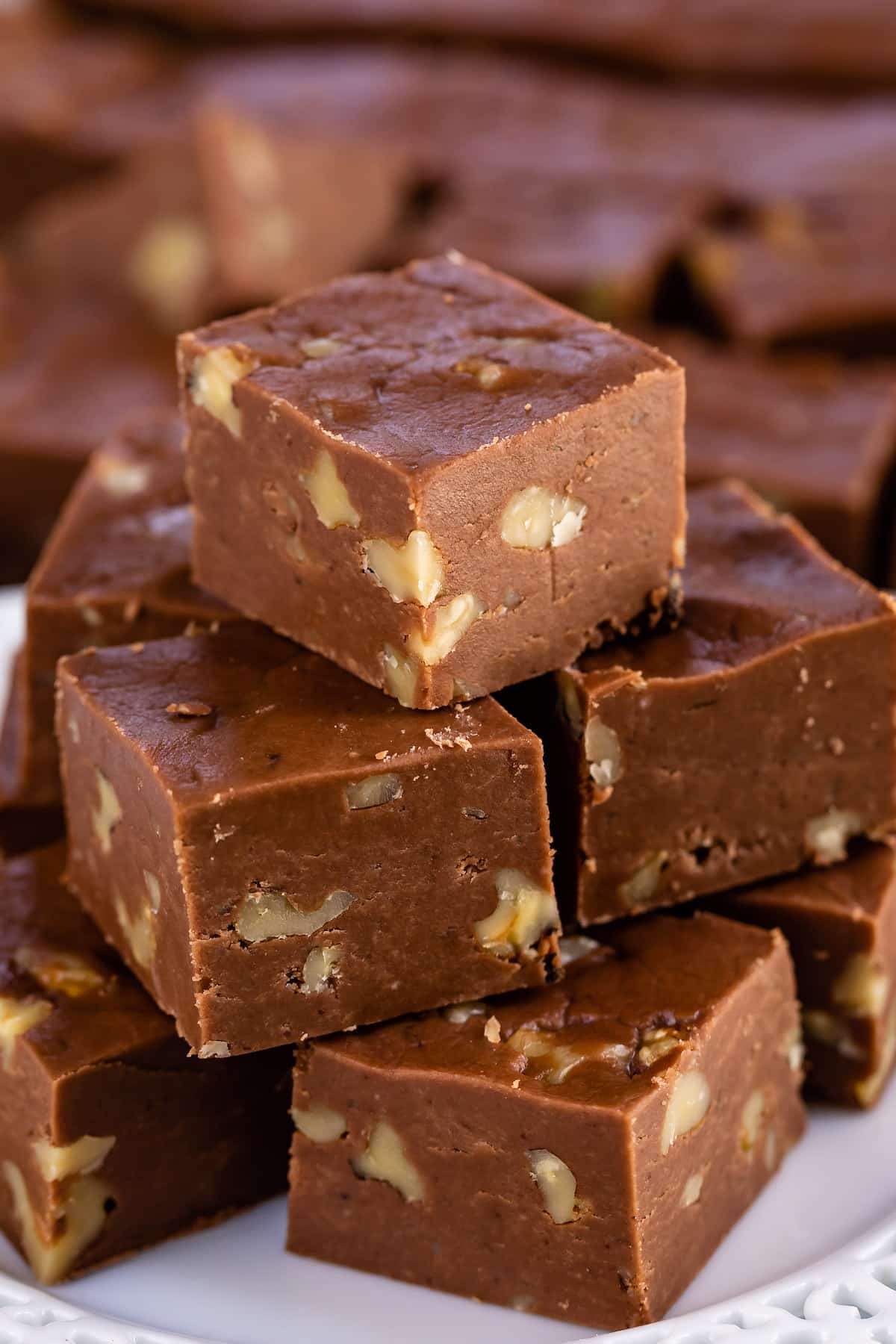 stack of fudge on white plate